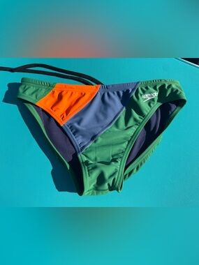 Speedo Men’s Green Navy Orange Colorblock Swim Trunks